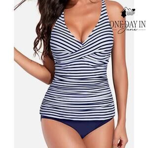 Yonique Twist Front Tankini Swimsuit Size L
